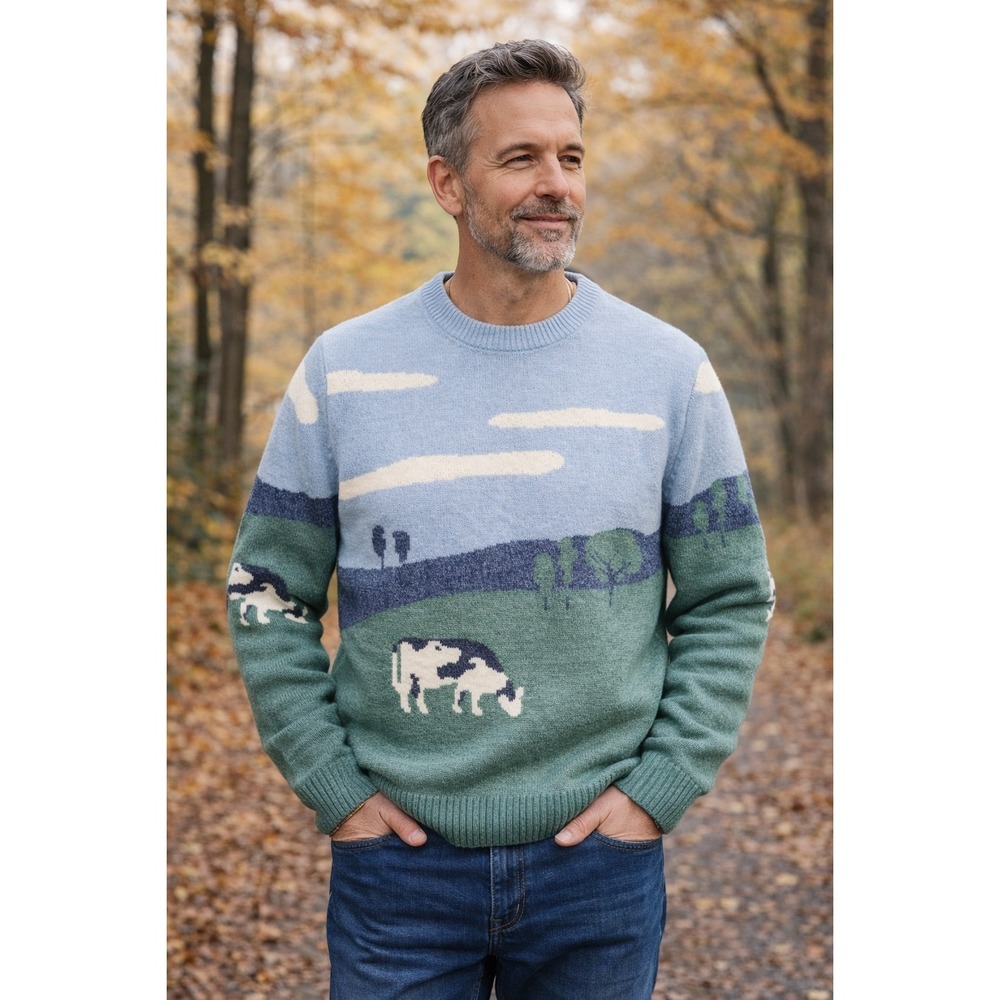 Vamtac Harajuku Cow Field Cottagecore Pullover Knitted Sweater Men's Size XL